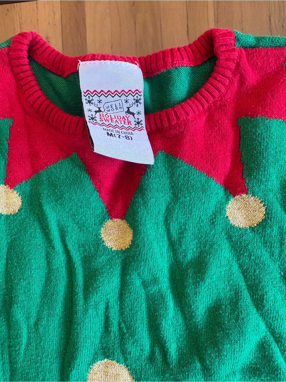 Well Worn Holiday Sweater Girls Christmas Elf Green/Red Sweater Dress SZ S 7/8